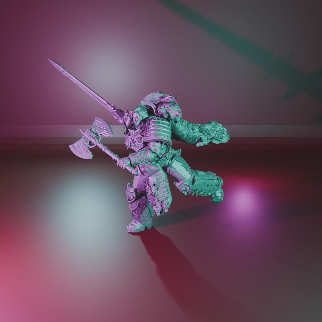 Frost Warrior by 3DArtGuy turntable, 50mm Attack pose with axe and sword
