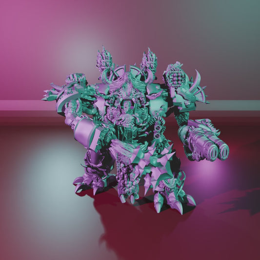 Monstrous Mech by 3DArtGuy turntable, 50mm V1 – Caged Pilot with Flesh Legs, Spiked Flail and plasma cannon
