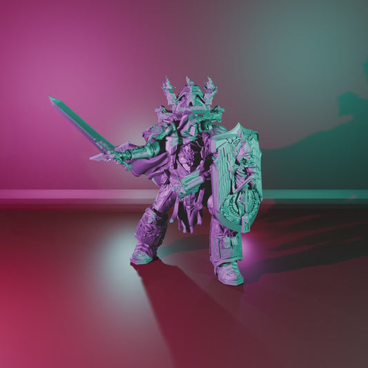 Champion by 3DArtGuy turntable, 100mm kit: Guard pose with Shield V2, cape and halo