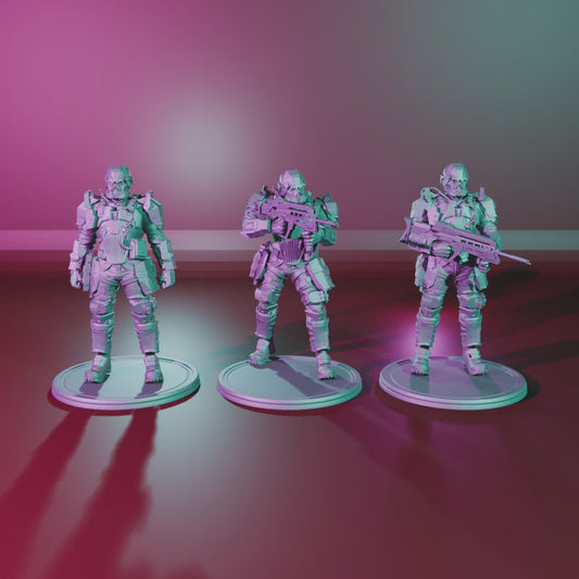 Killzone Assault Trooper – 360° turntable, all three poses on platforms