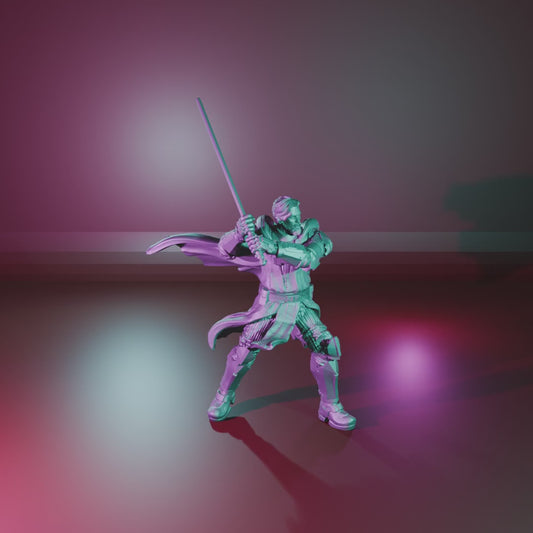 The General by 3DArtGuy turntable, 50mm Pose 1 – Sword Raised with cloak