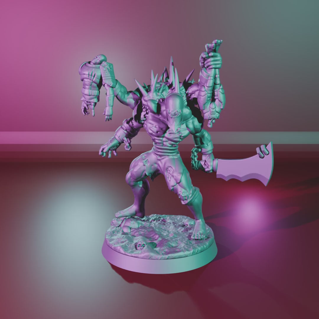 Hulking Monstrosity - Cursed Elves by Edge Miniatures turntable: Head, Cleaver, empty hand and both trophy hands, swamp topper on a 40mm magnetic base