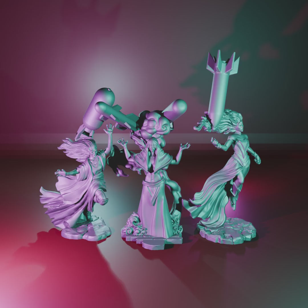 Atomic Sabbath by Wild Mesh turntable video – all three witches on their base toppers