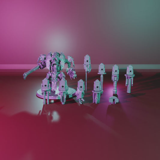 Medieval Mech Knight – 360° turntable, assembled knight with alternate weapons alongside