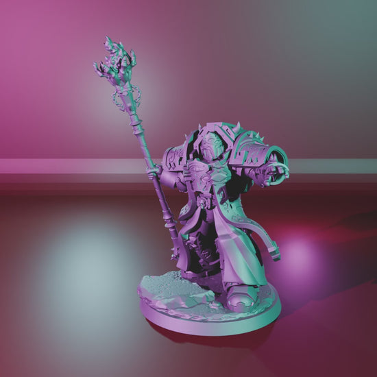 Exterminator Warlock 1 – 360° turntable, assembled warlock with staff on base