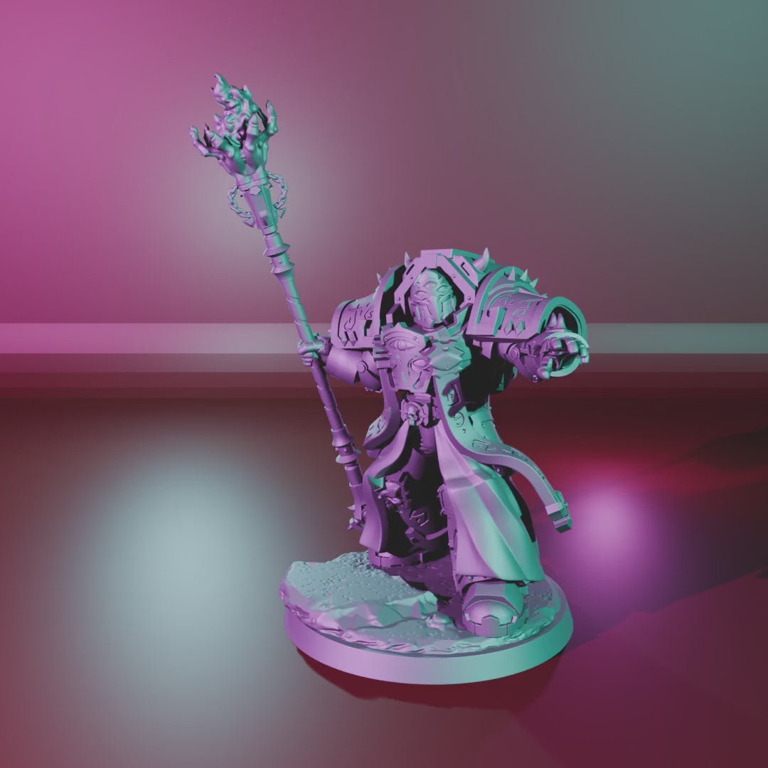 Exterminator Warlock 1 – 360° turntable, assembled warlock with staff on base