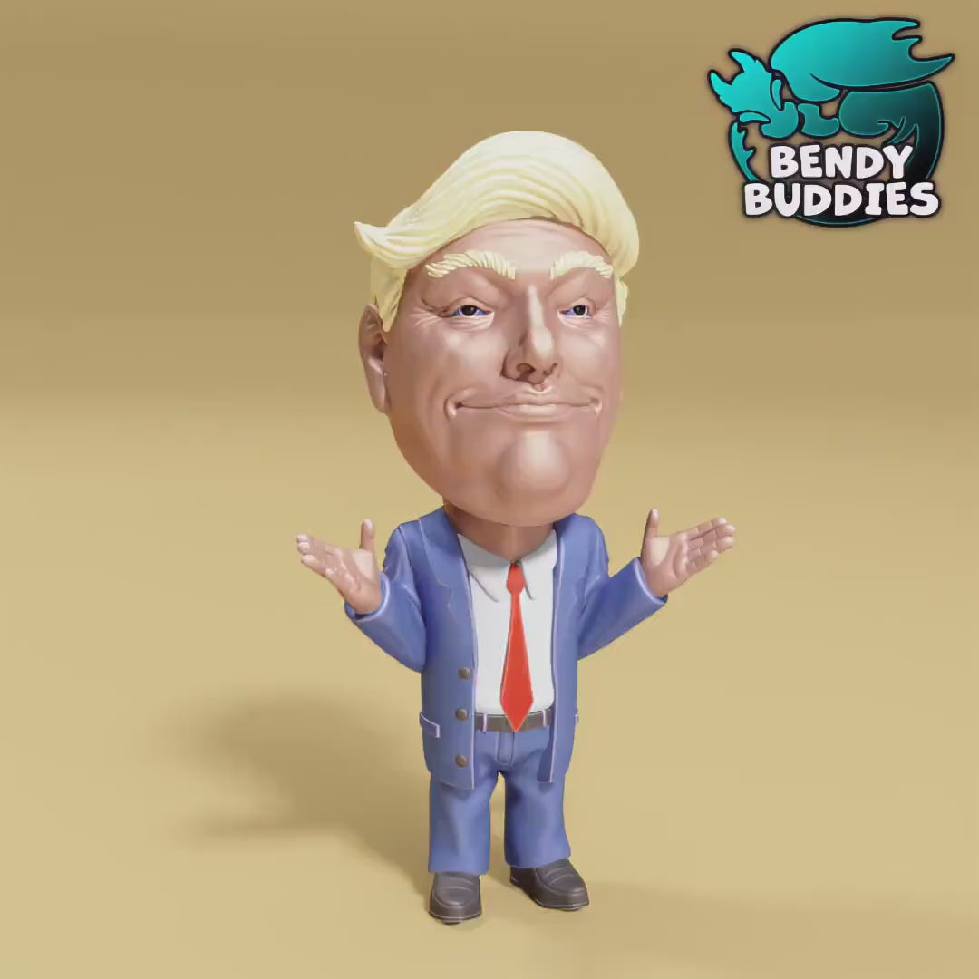 President Donald J. Trump "Bobble Head", by BendyBuddies 3D Printed, 4 Color PLA, Charicture Model, Statue