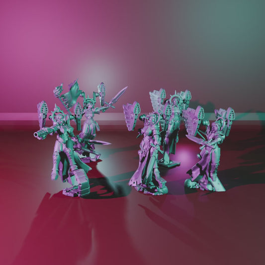 Angels of Death – 360° turntable, five angels on bases, with the wing backpack set
