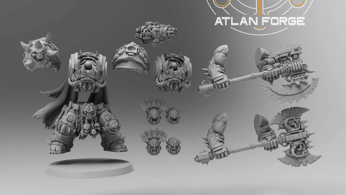 Grokk Brutelord in Ossiron Warplate by Atlan Forge – Resin Printed Grimdark Sci-Fi Mini (28/32mm)