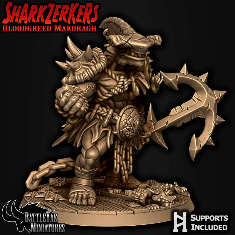 Sharkzerker Hammerhead by Battle Yak – hammerhead warrior with spiked anchor, 60 mm tall