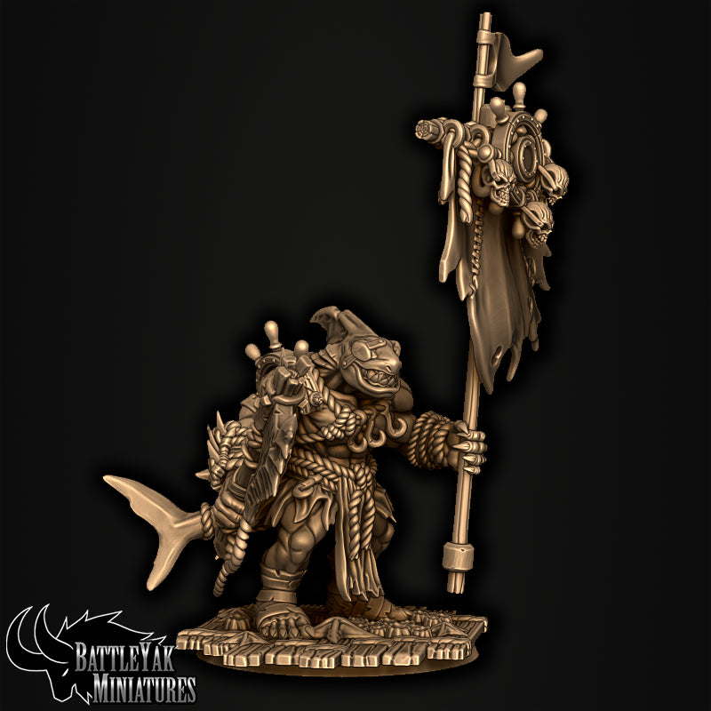 Sharkzerker Banner-Bearer by Battle Yak – side view with the banner and shark tail