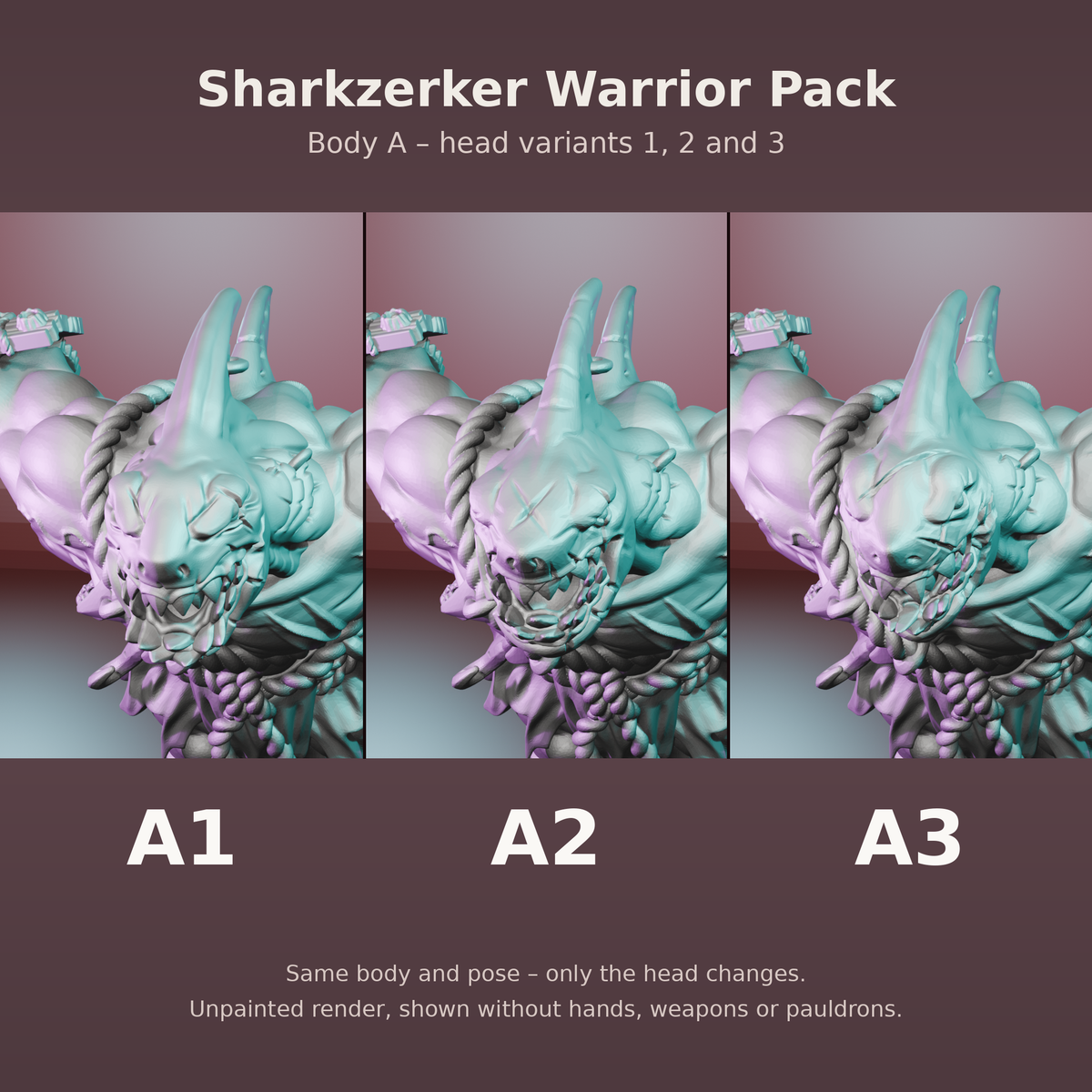Sharkzerker Warrior Pack by Battle Yak – Warrior A head variants A1, A2 and A3