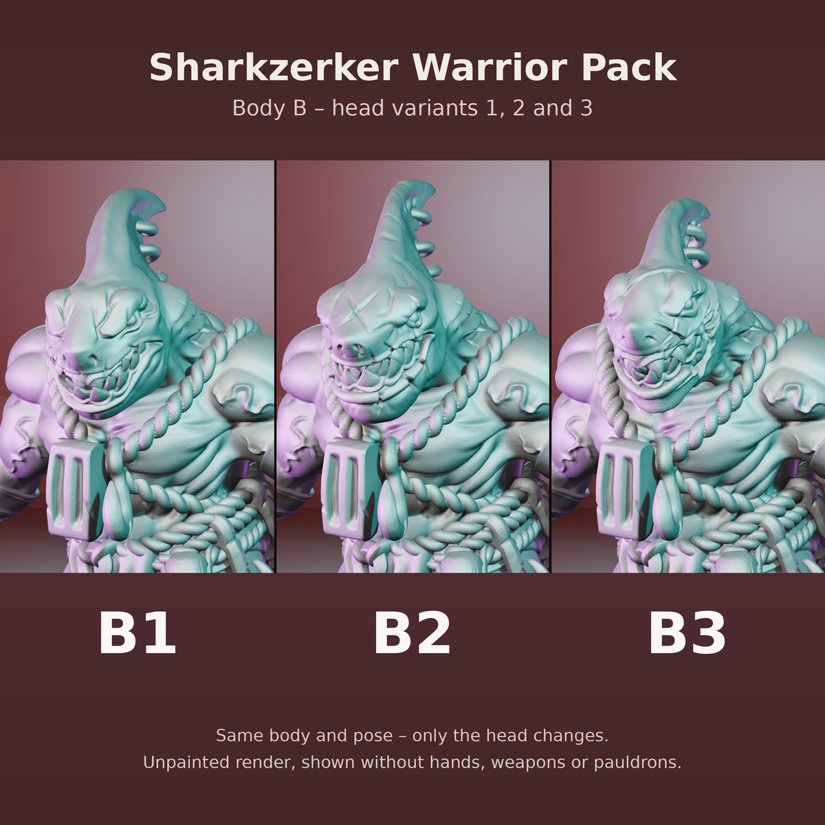Sharkzerker Warrior Pack by Battle Yak – Warrior B head variants B1, B2 and B3