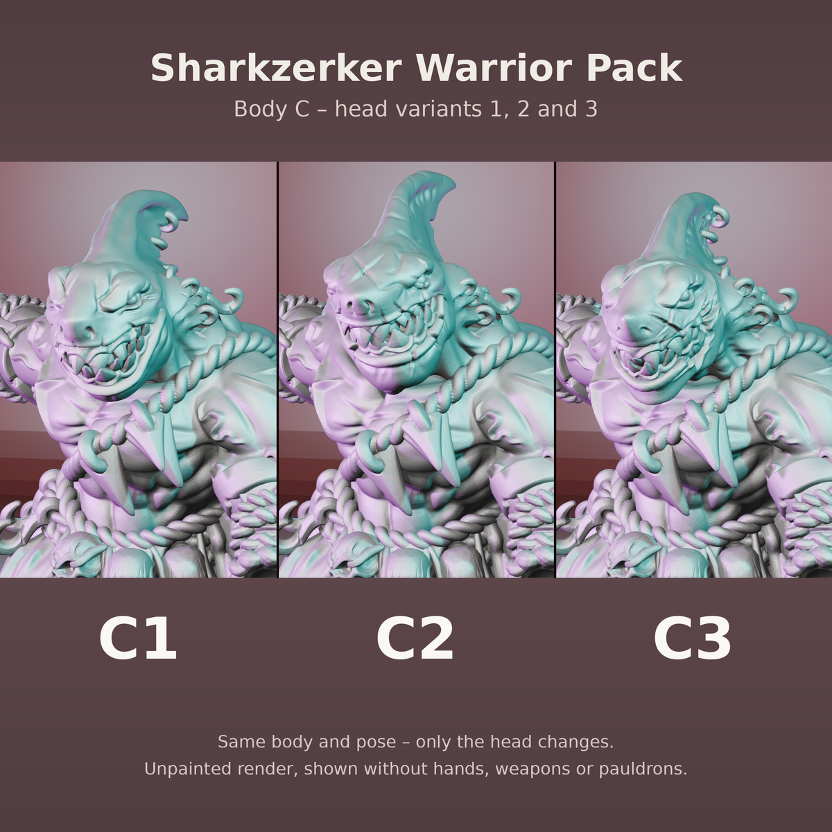 Sharkzerker Warrior Pack by Battle Yak – Warrior C head variants C1, C2 and C3