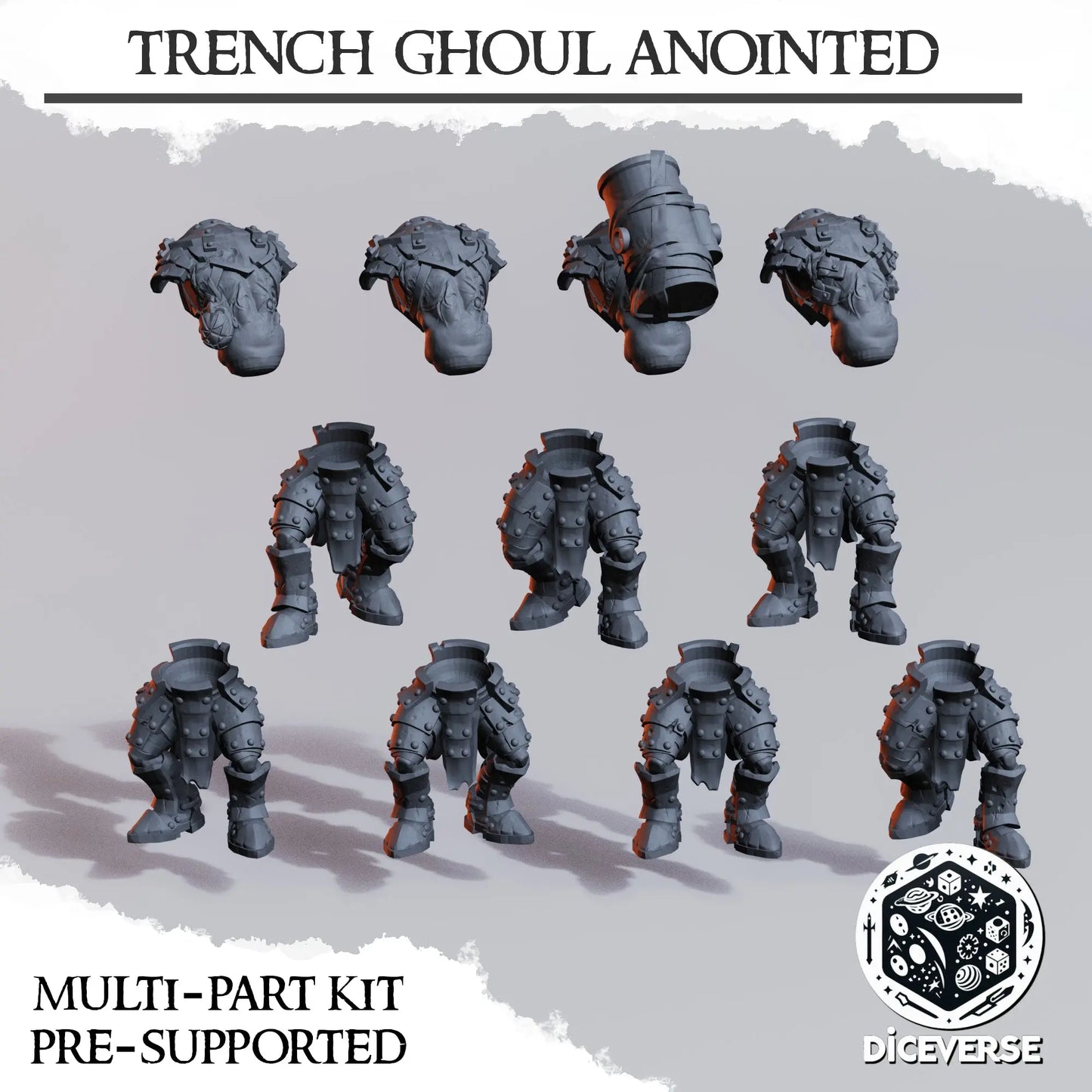 Trench Ghoul Anointed by Diceverse, 28/32mm scale miniature, 60mm Tall, Trench Crusade Proxy My Store