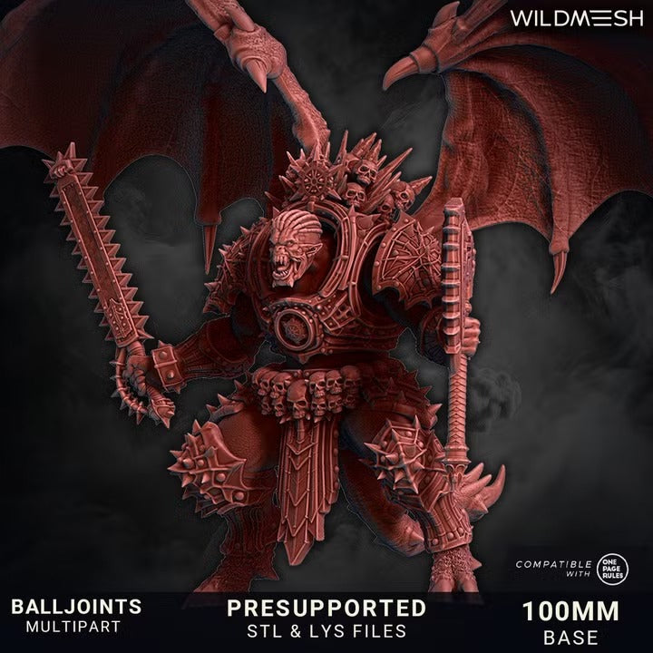 Bloodforged Wrathborn by WildMesh – winged fiend with raised chain blade and upright blade