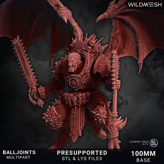 Bloodforged Wrathborn by WildMesh – winged fiend with raised chain blade and upright blade