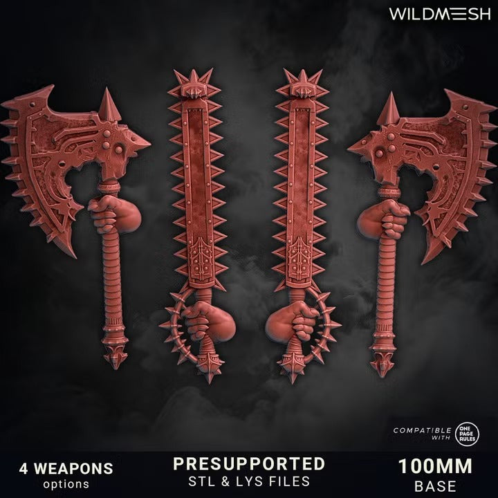 Bloodforged Wrathborn by WildMesh – 4 weapon options: twin axes and twin chain blades